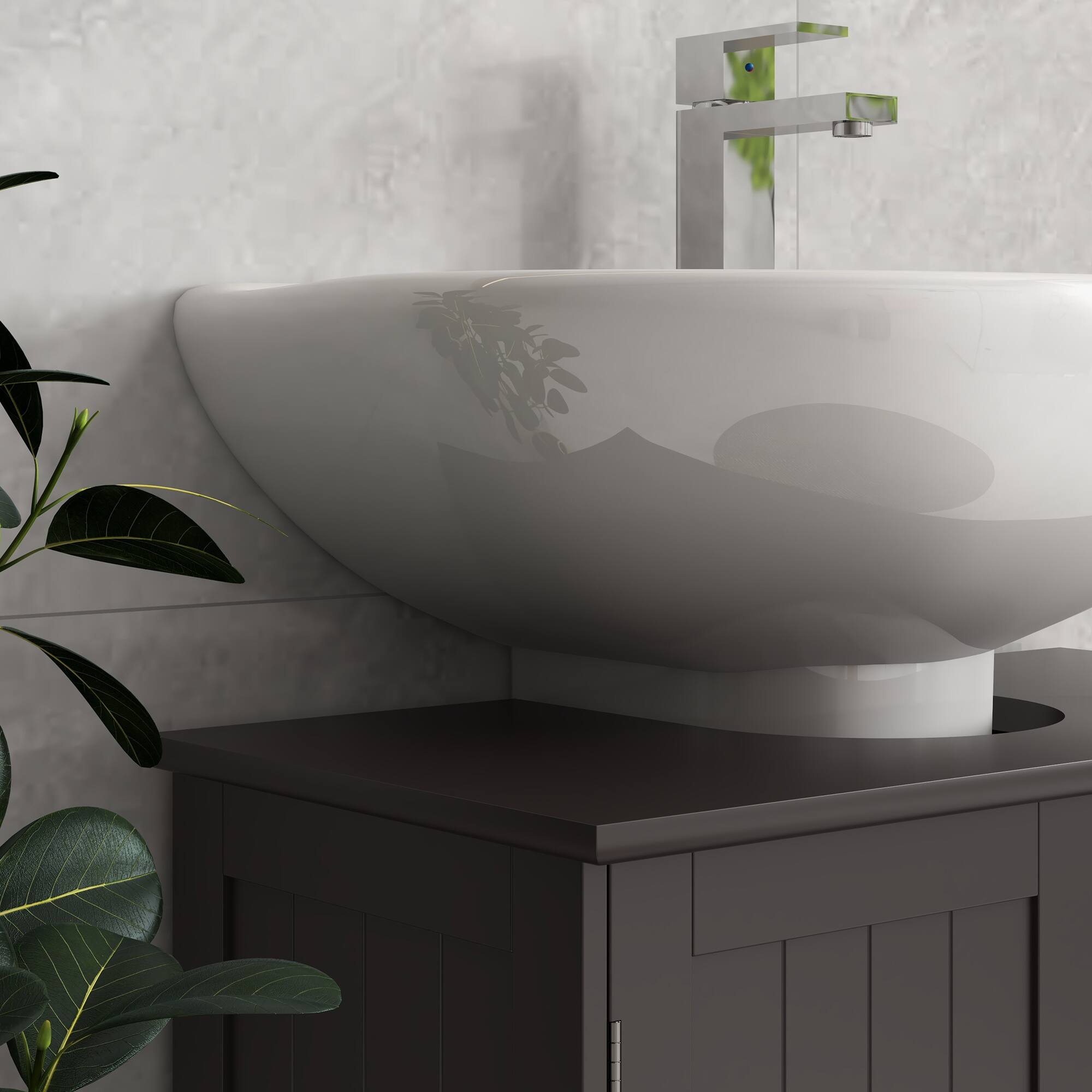 Alt View 5. Homcom - Under Sink Bathroom Cabinet, Pedestal Sink Storage Cabinet with 2 Doors, Shelf and U-Shape - Coffee.