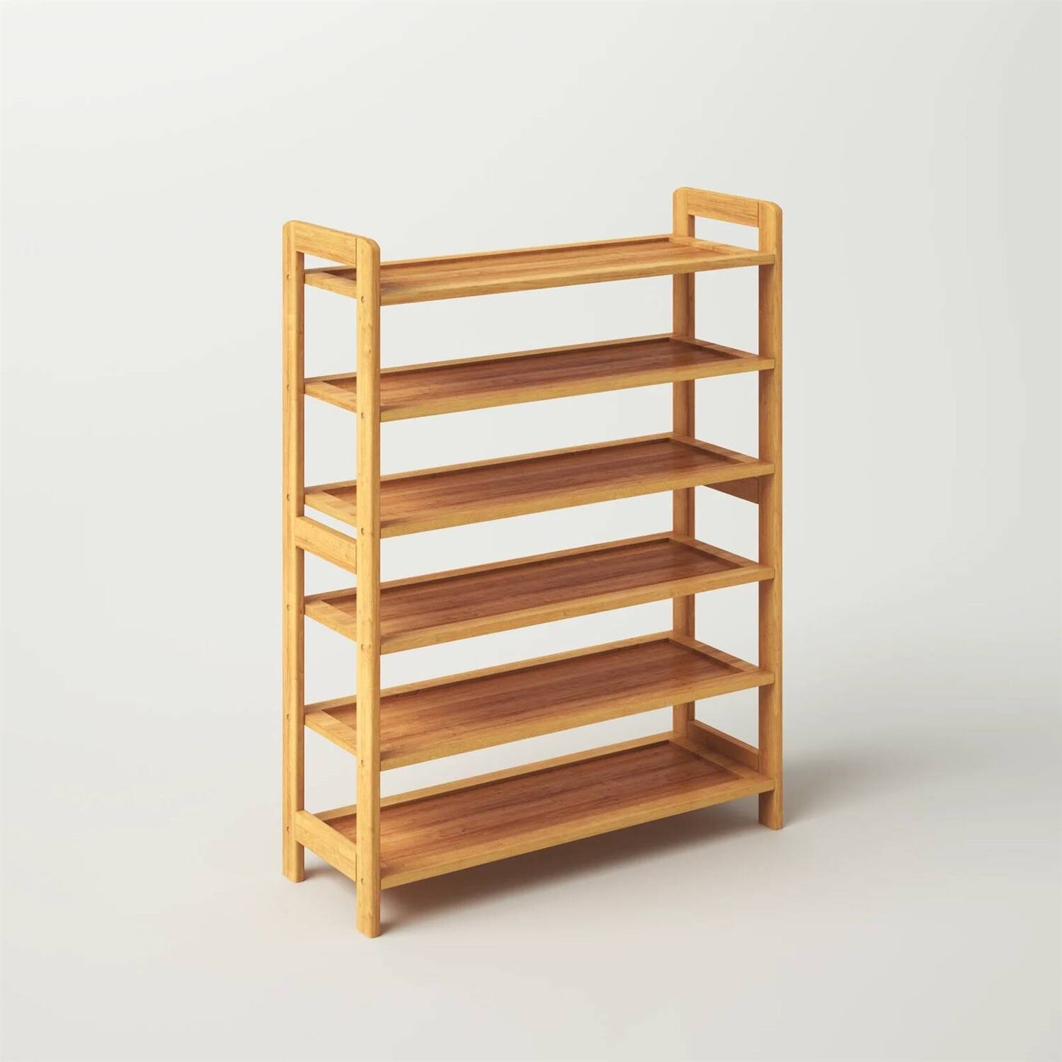 Back. Hivvago - Solid Wood 6-Shelf Shoe Rack - Holds up to 24 Pair of Shoes - Brown.