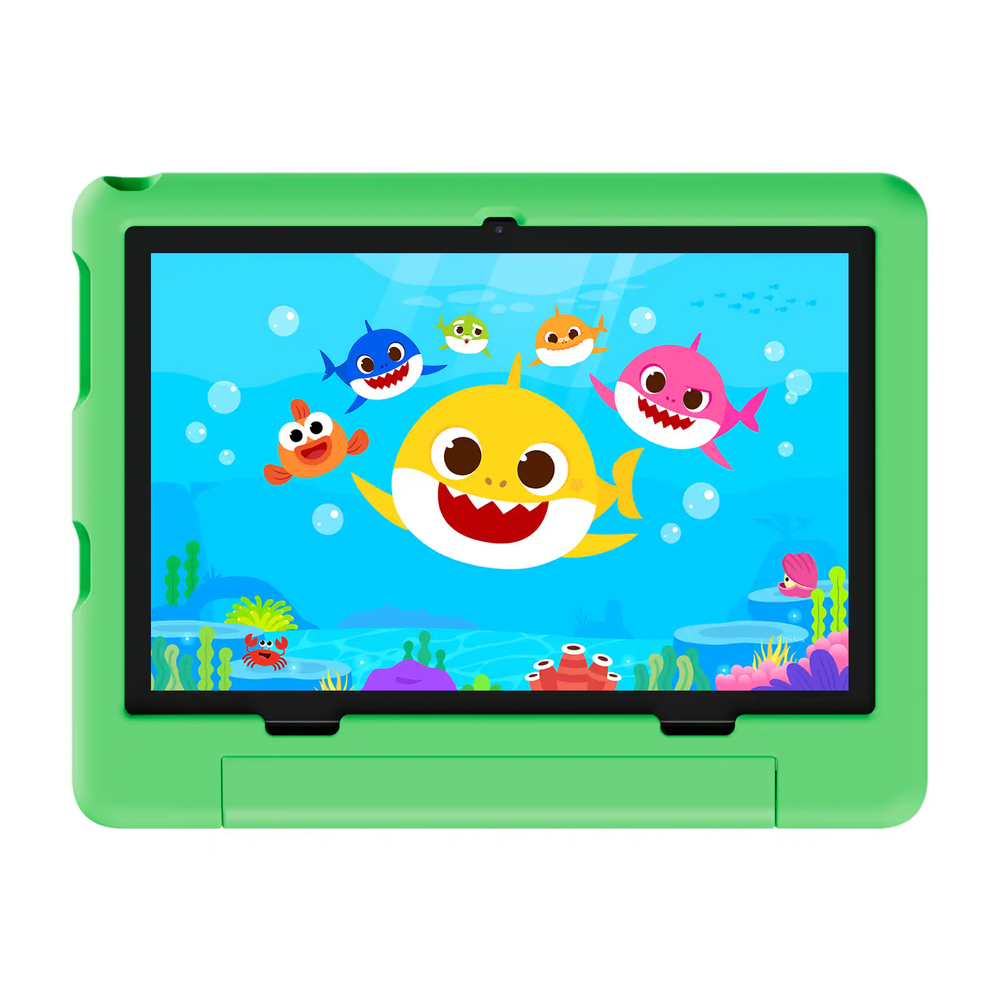 Angle. Contixo - A10e Baby Shark 10" Kids Tablet, Android 16, 32GB, 8 Pinkfong Learning Apps, Parental Controls & Protective Case - Green.