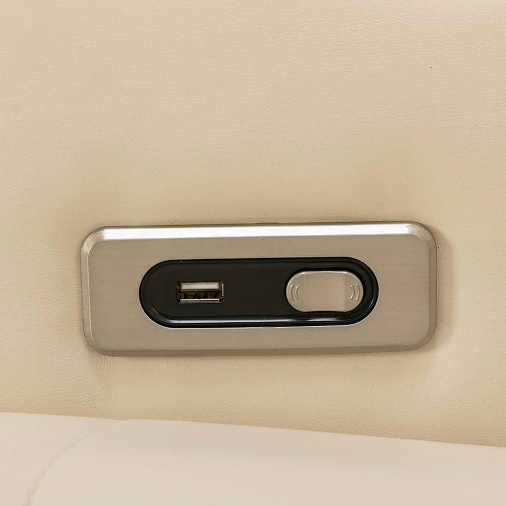 Alt View 5. Kadyn - 270° Swivel PU Leather Power Home Theater Recliner with Tray Table, Phone Holder, Cup Holder, USB Port & Arm Storage - White.