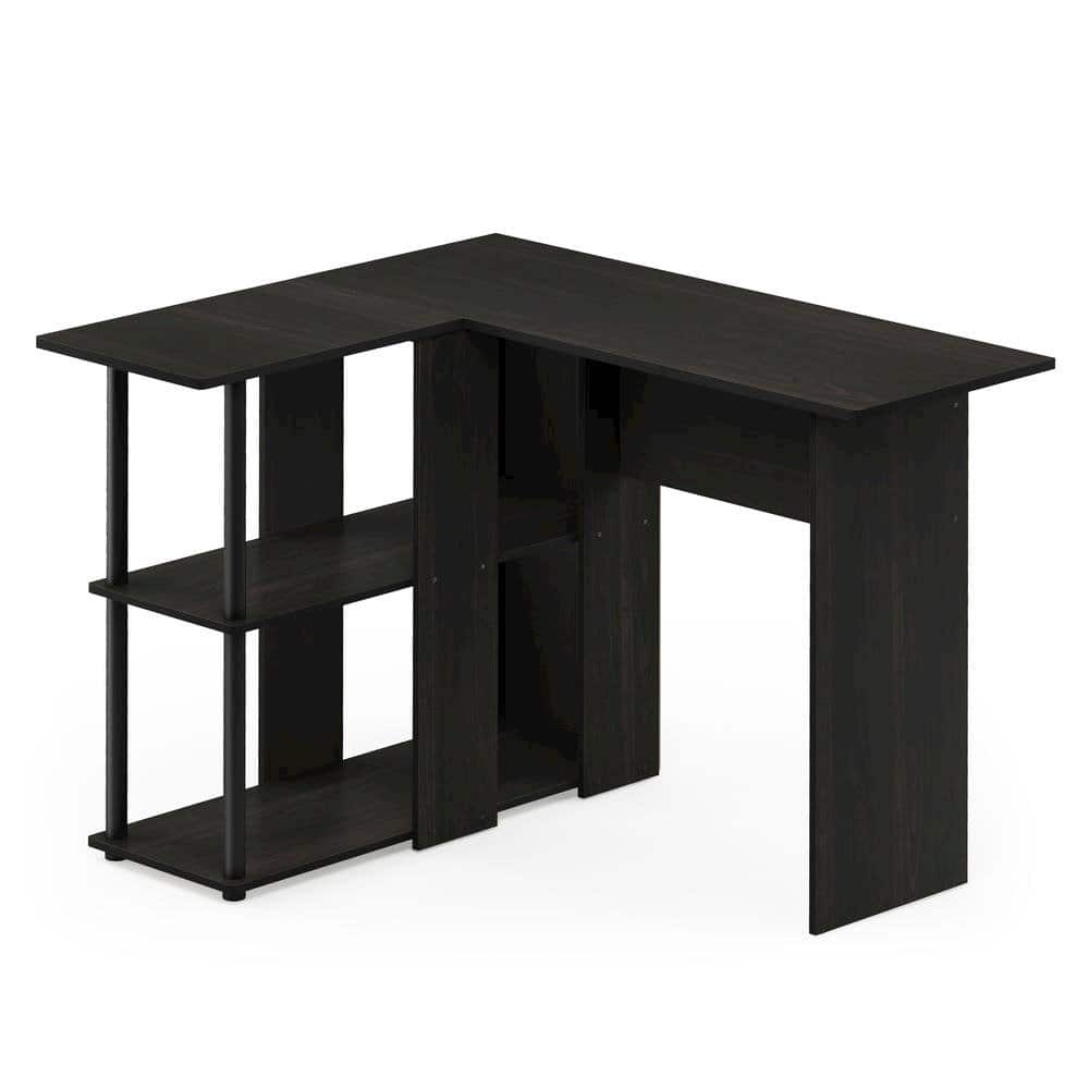 FurniFact - Black L Shaped Desk with Bookshelf and Storage Drawers for Office Use - Espresso/Black
