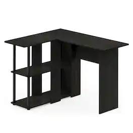 FurniFact - Black L Shaped Desk with Bookshelf and Storage Drawers for Office Use - Espresso/Black