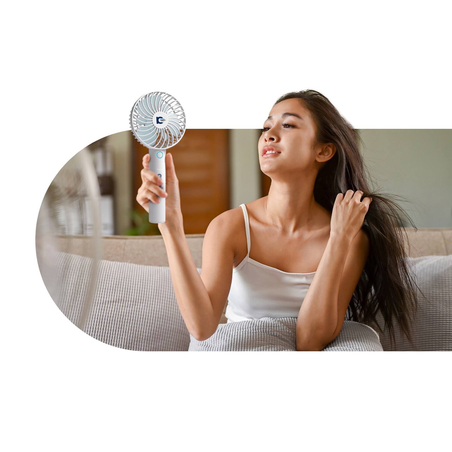 Left. Airbro - Airbro Fha-30 Fha-30 3.5-in. 6-blade 5-speed Handheld Personal Portable Rechargeable Fan With Power Bank, White - white.