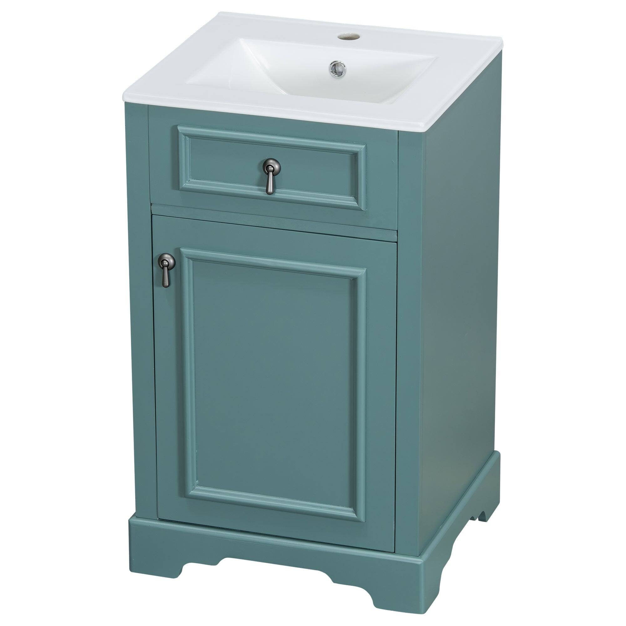 Angle. Boyel Living - 20 Inch Green Bathroom Vanity with Ceramic Sink Soft Close Door Adjustable U-Shaped Shelf Door Storage Rack - Gray.