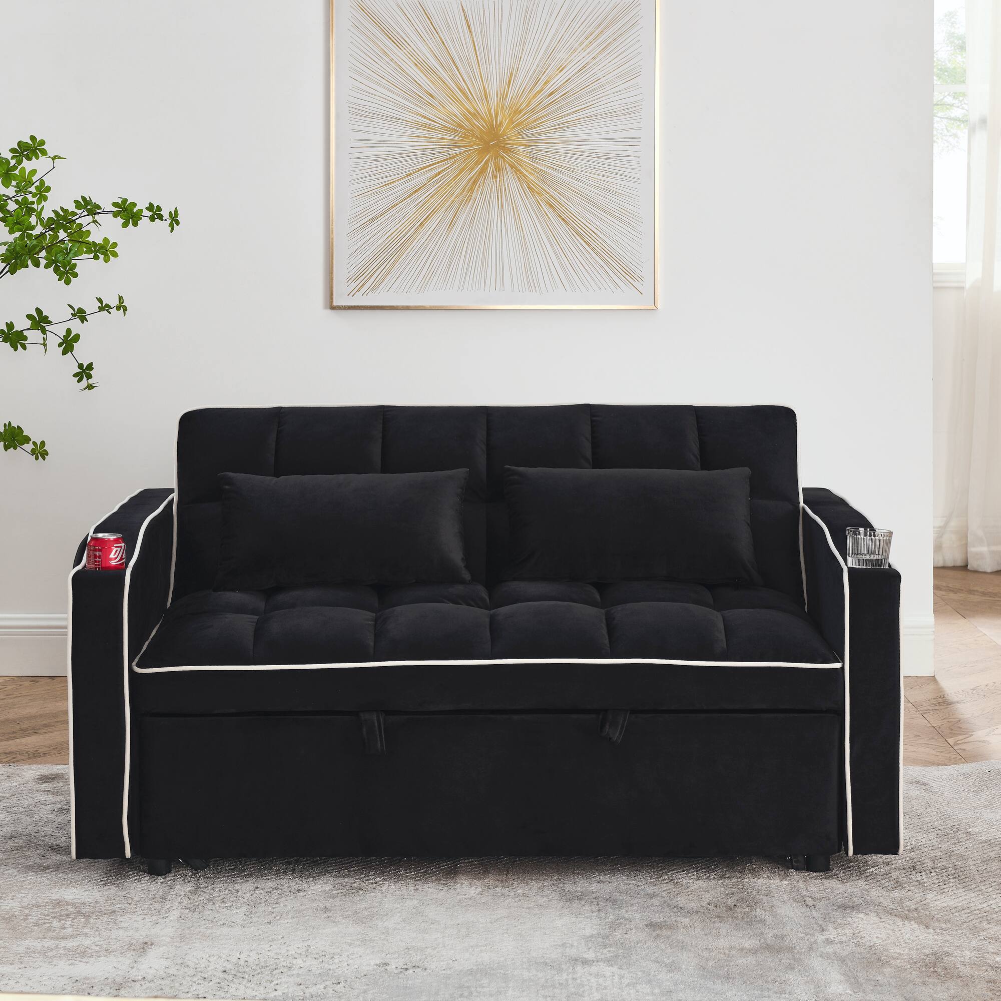 Left. GOODSILO - Versatile 55-Inch Foldable Sofa Bed with Adjustable Backrest and Modern Convenience Features for Living Spaces - Black.