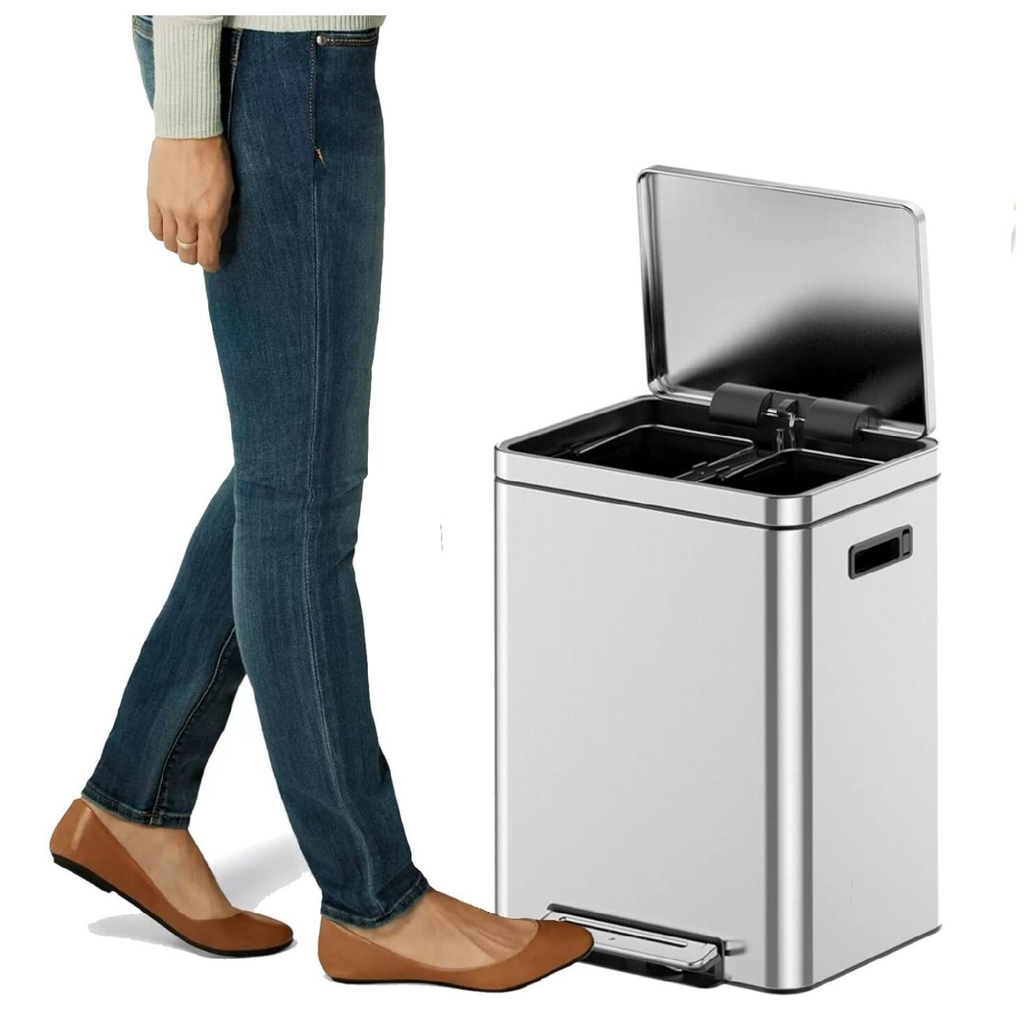 Alt View 4. GARVEE - 1 Pcs Trash Can with Lid,Stainless Steel Kitchen Trash Can with Removable Inner Bucket - Silver.