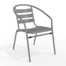 Emma + Oliver - Metal Restaurant Dining Stack Chair with Aluminum Slats - Silver