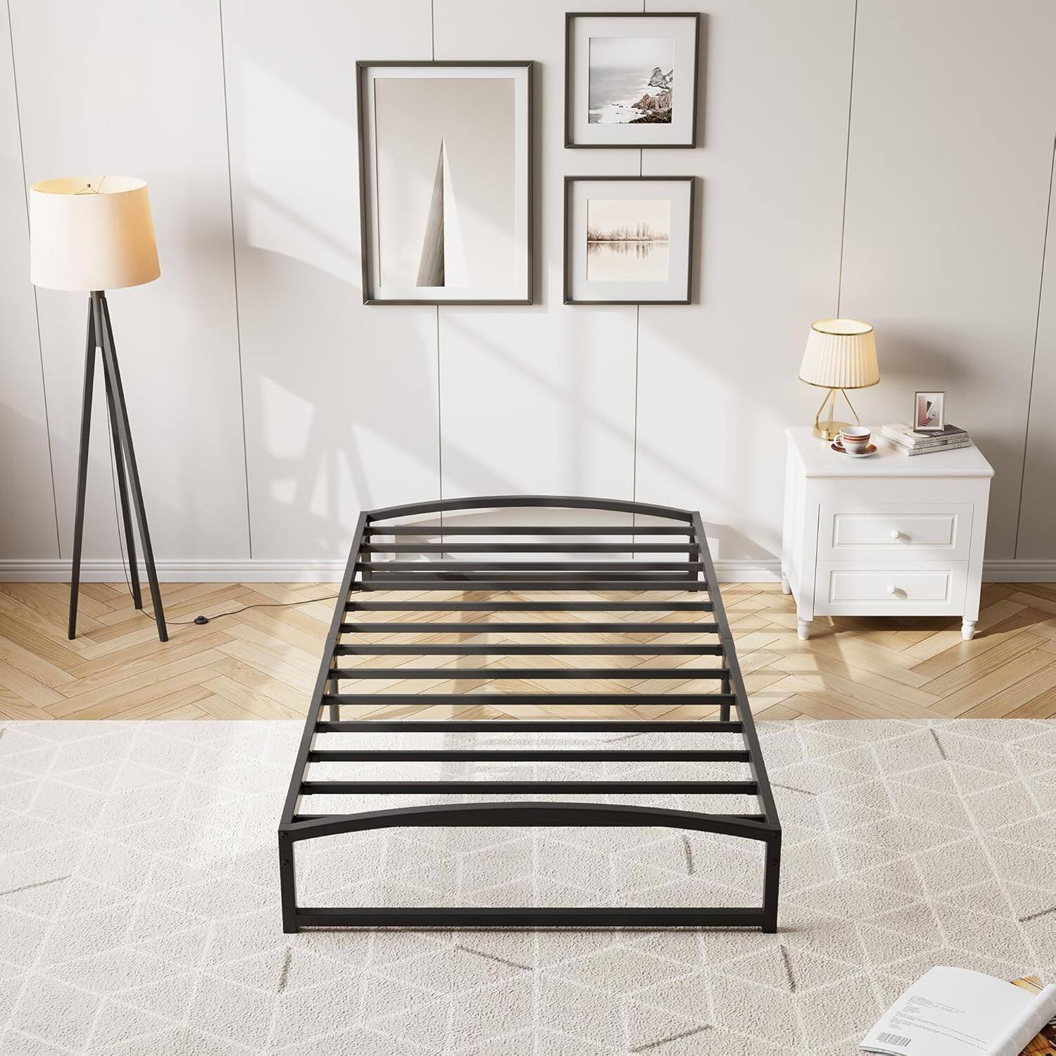 Angle. Homhougo - Twin 10" Metal Platform Bed Frame, Black, Low Profile, Noise-Free, Non-Slip - Black.