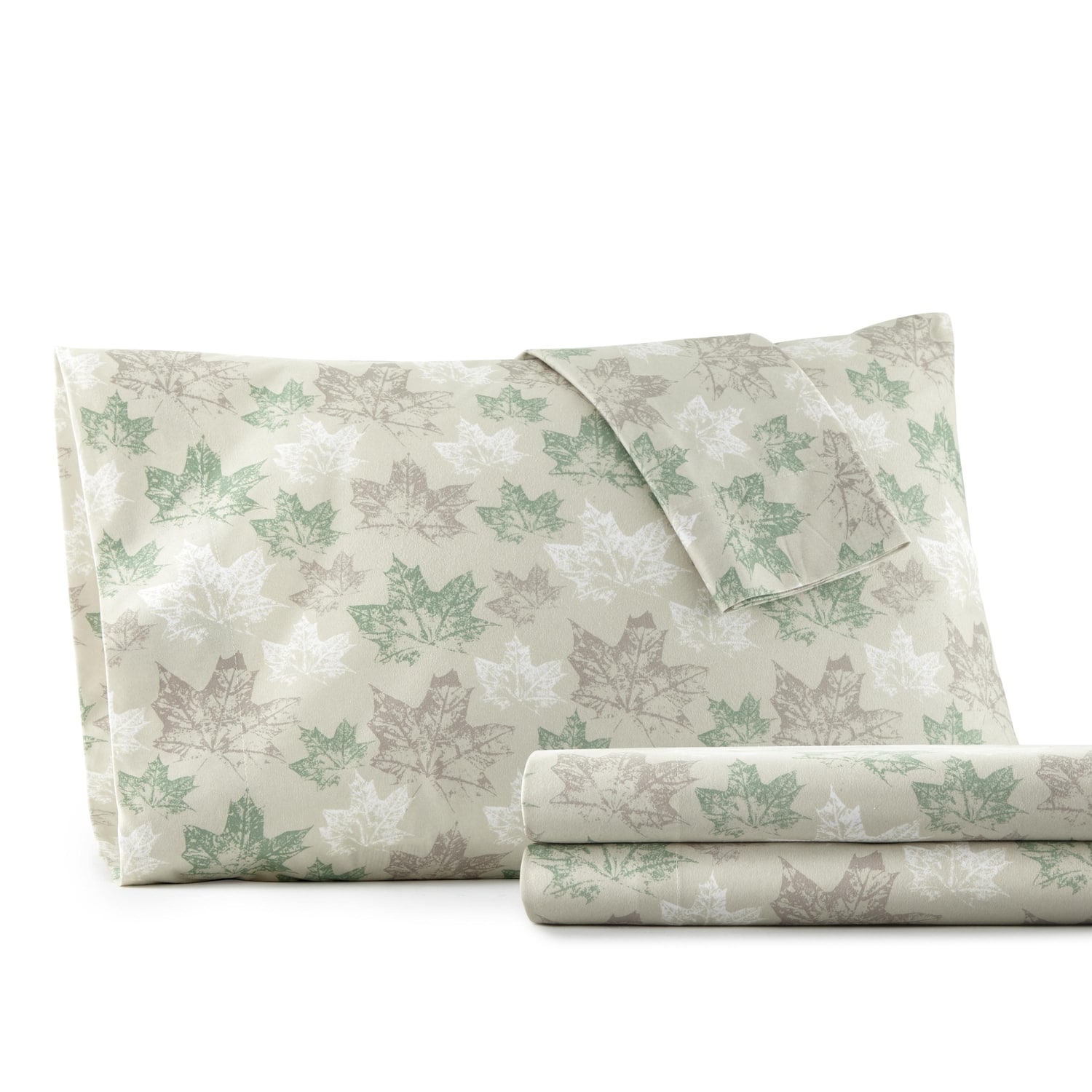 Shavel Home Products - Shavel 100% Polyester Luxury Micro Flannel Printed Deep-Pocket Maple Leaves Sheet Set Queen - Tan