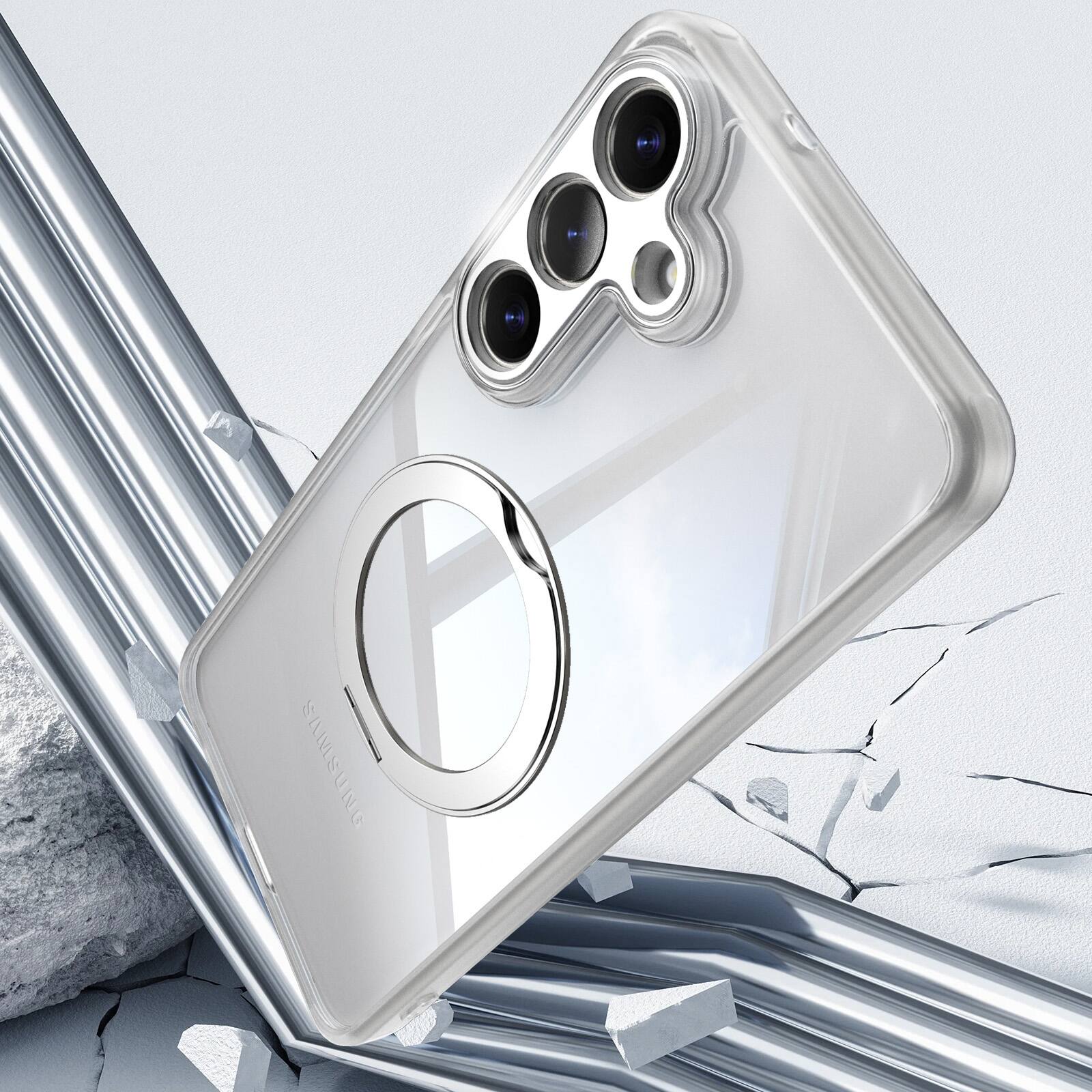 Alt View 6. Dteck - Magnetic Clear Case For Samsung Galaxy S26, Shockproof Anti-Scratch 360° Ring Holder Stand PC+TPU Protection Cover - White.