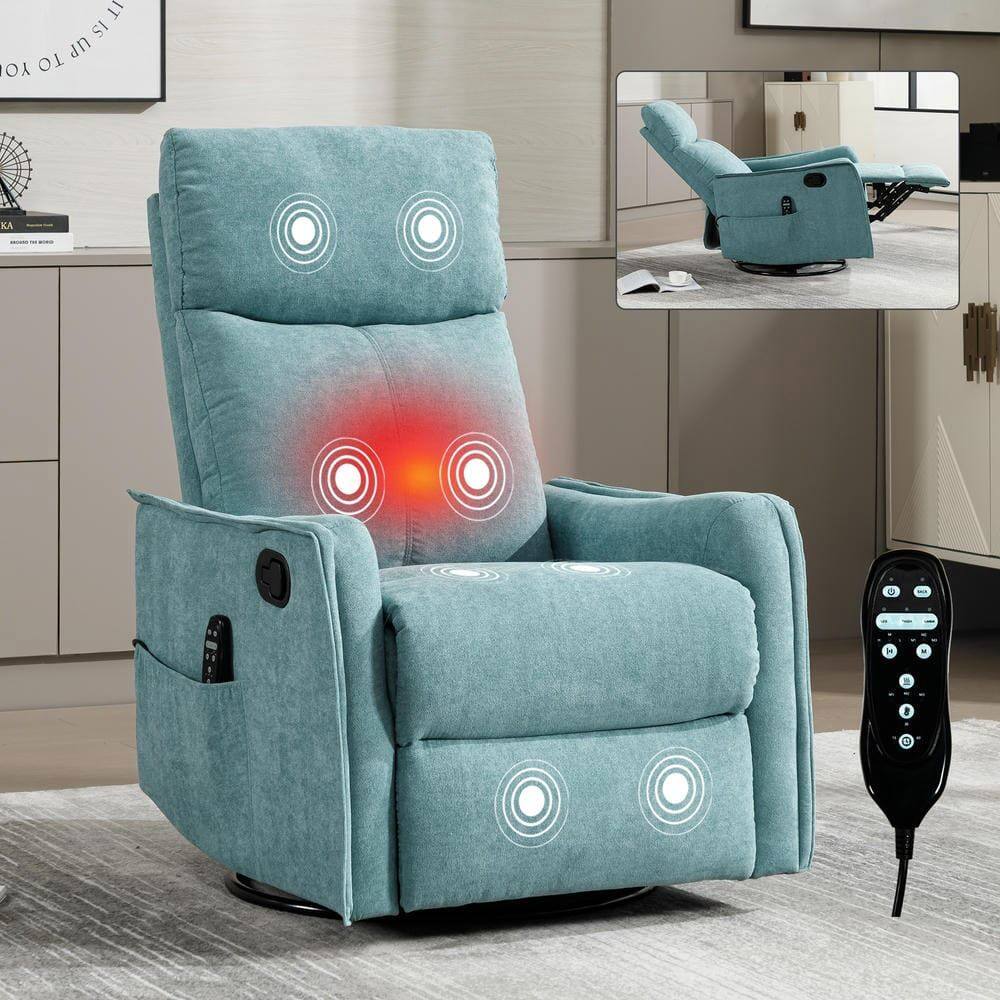 Alt View 5. Kadyn - Fabric Heat Massage Recliner Chair, 8 Vibration Modes & Lumbar Heat, Rocker Swivel, Antique blue green - Blue.