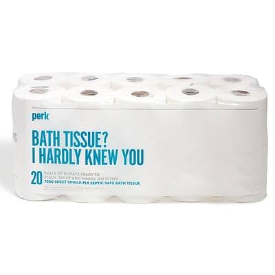 Perk Bath Tissue? I Hardly Knew You
20 Rolls Always Ready to Stack 'Em Up and Knock 'Em Down
1000 Sheet Single Ply Septic Safe Bath Tissue