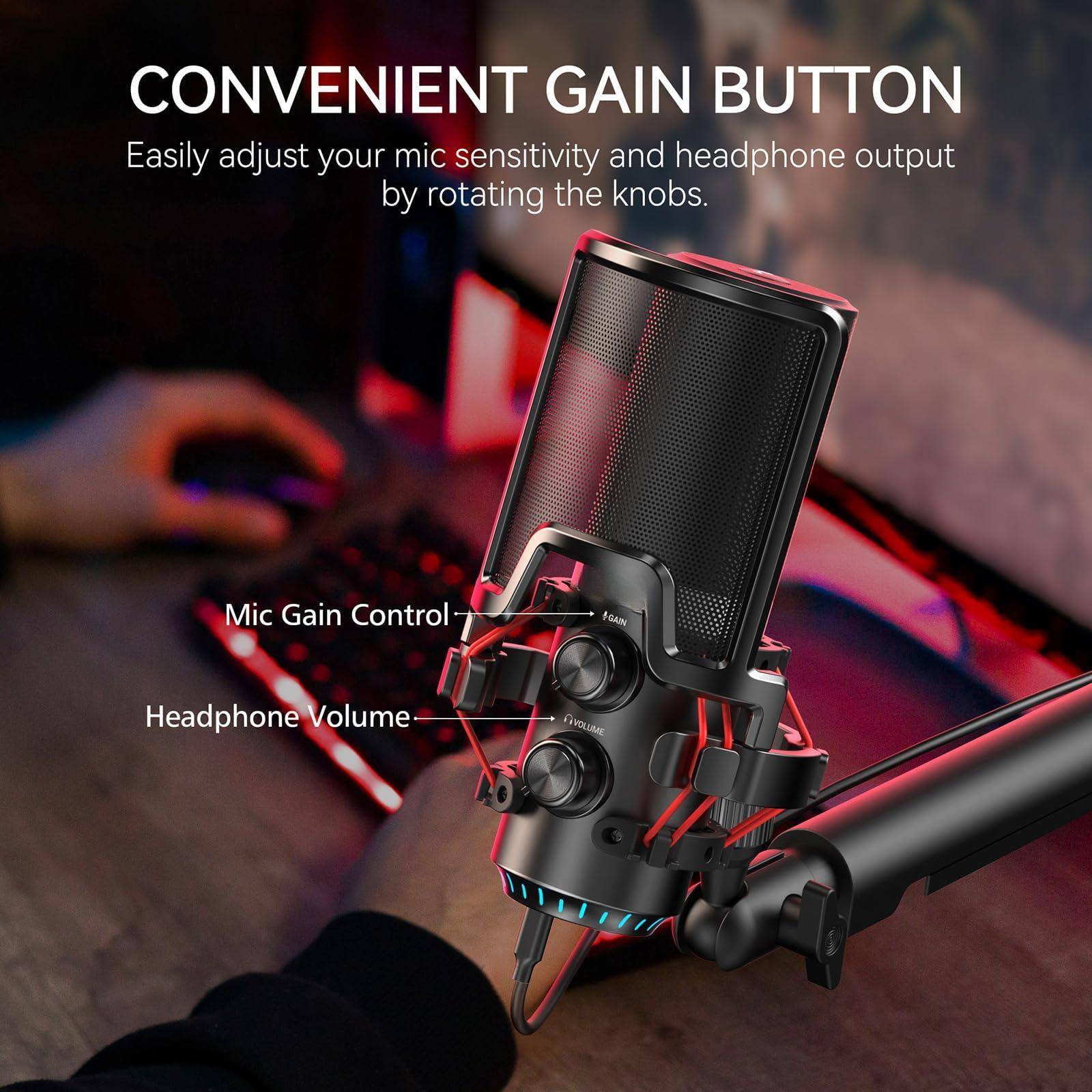 CONVENIENT GAIN BUTTON

Easily adjust your mic sensitivity and headphone output by rotating the knobs.

Mic Gain Control

Headphone Volume