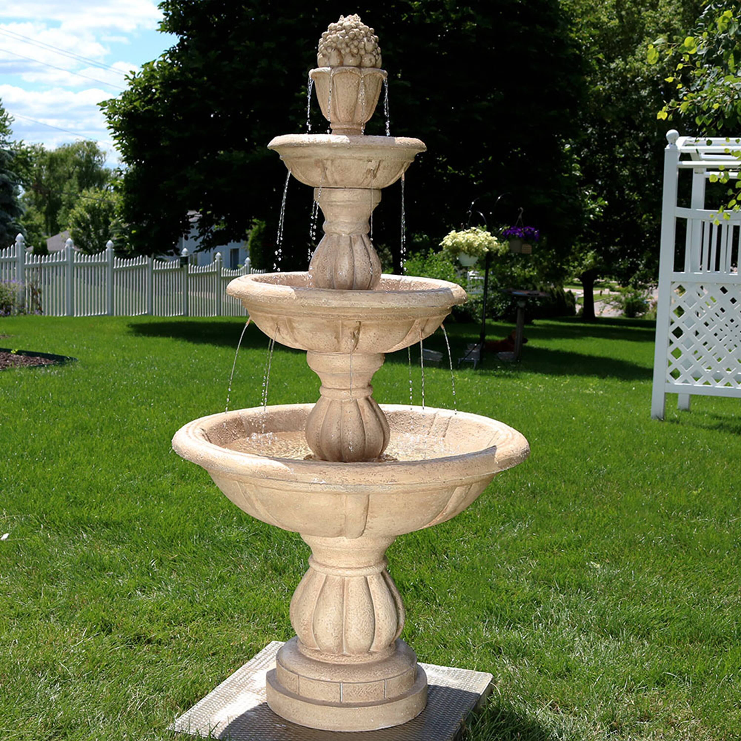 Alt View 3. Sunnydaze - Cornucopia Polyresin Outdoor 3-Tier Water Fountain - Beige.