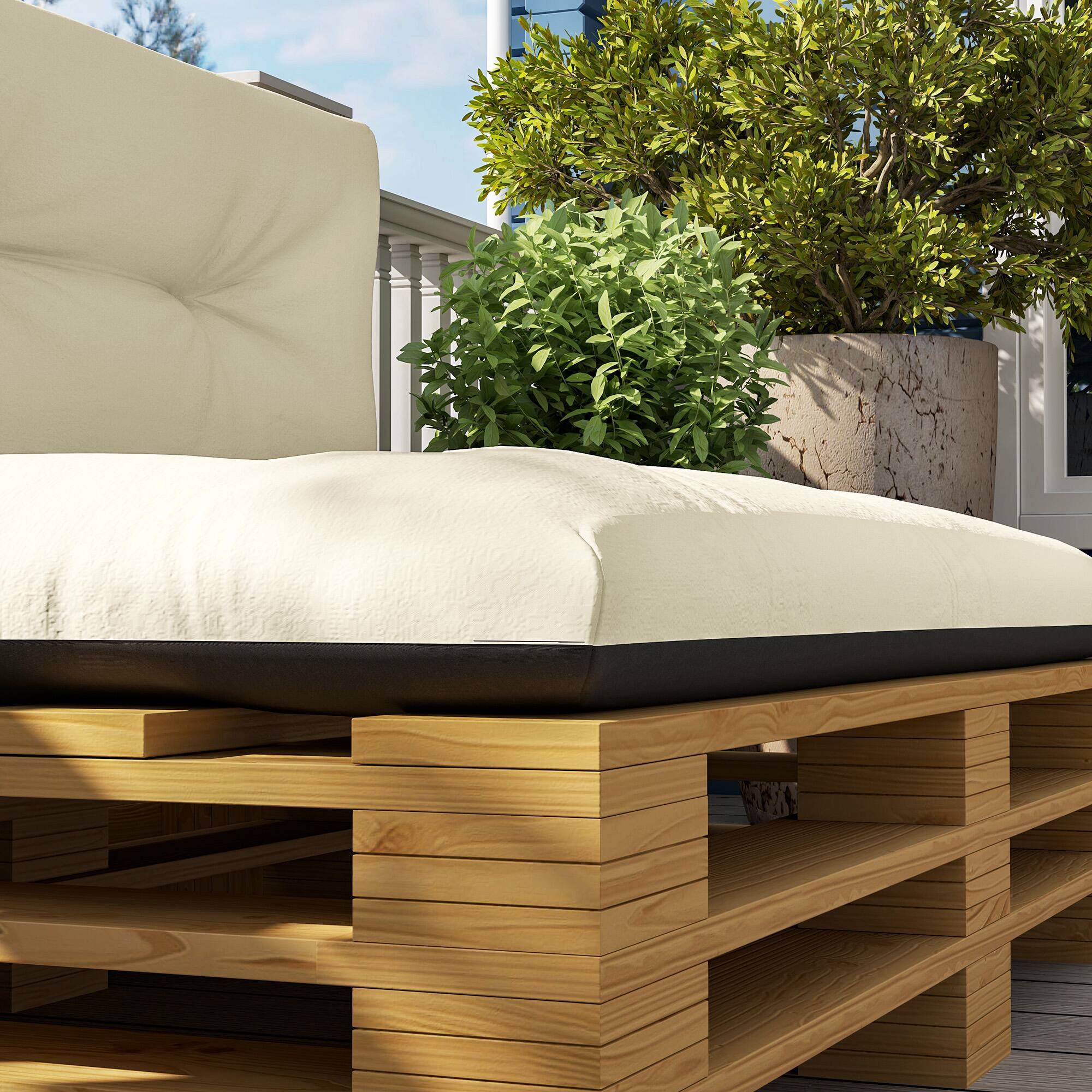 Alt View 8. Outsunny - 2 Seater Pallet Cushions Outdoor 3.9 in. Thick Replacement Pallet Sofa Cushions, Tufted Replacement Pads for Garden - Cream White and Dark Gray.