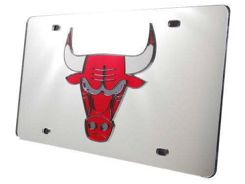 Alt View 4. Rico Industries - Chicago Bulls NBA Logo Silver Mirror Look LASER License Plate - Multi.