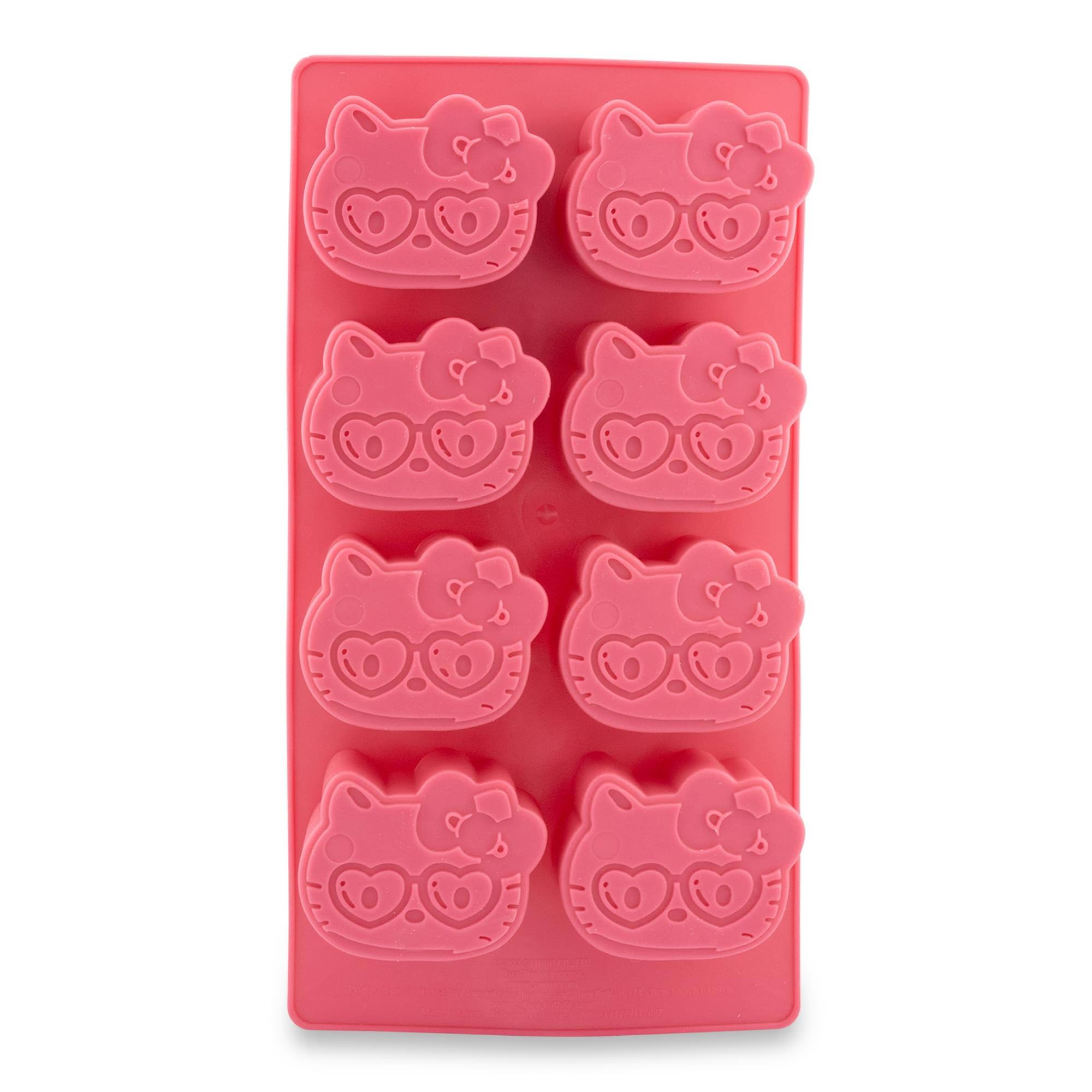 Front. Silver Buffalo - Sanrio Hello Kitty Hearts Silicone Ice Cube Tray | Makes 8 Cubes - Pink.