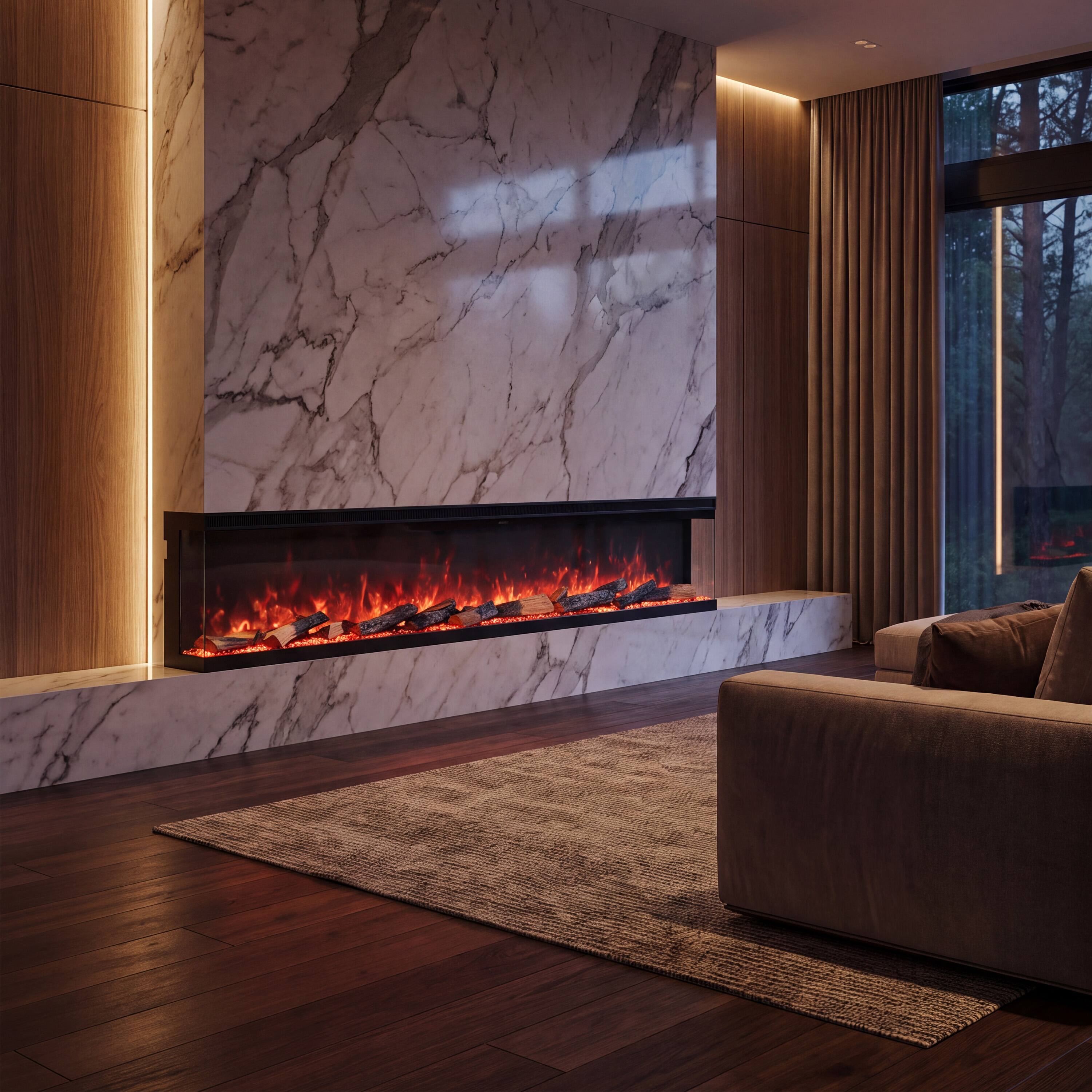 Alt View 2. Mondawe - 100" 3-Sided Smart Electric Fireplace w/ 14 Flame Colors, WiFi App and Smart Control - Black.