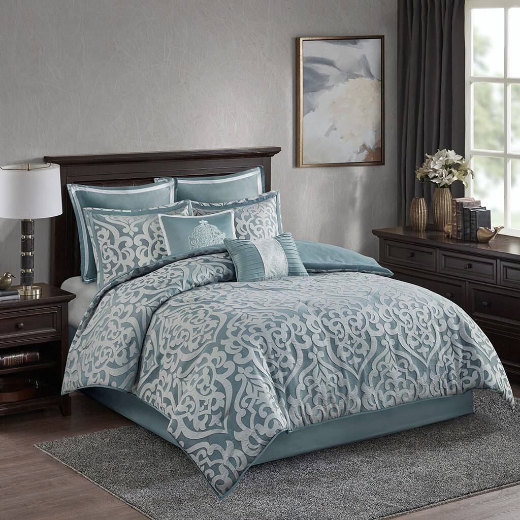 Alt View 4. Gracie Mills - Gracie Mills Pineda Luxurious 8-Piece Jacquard Comforter Set - Aqua/Silver.