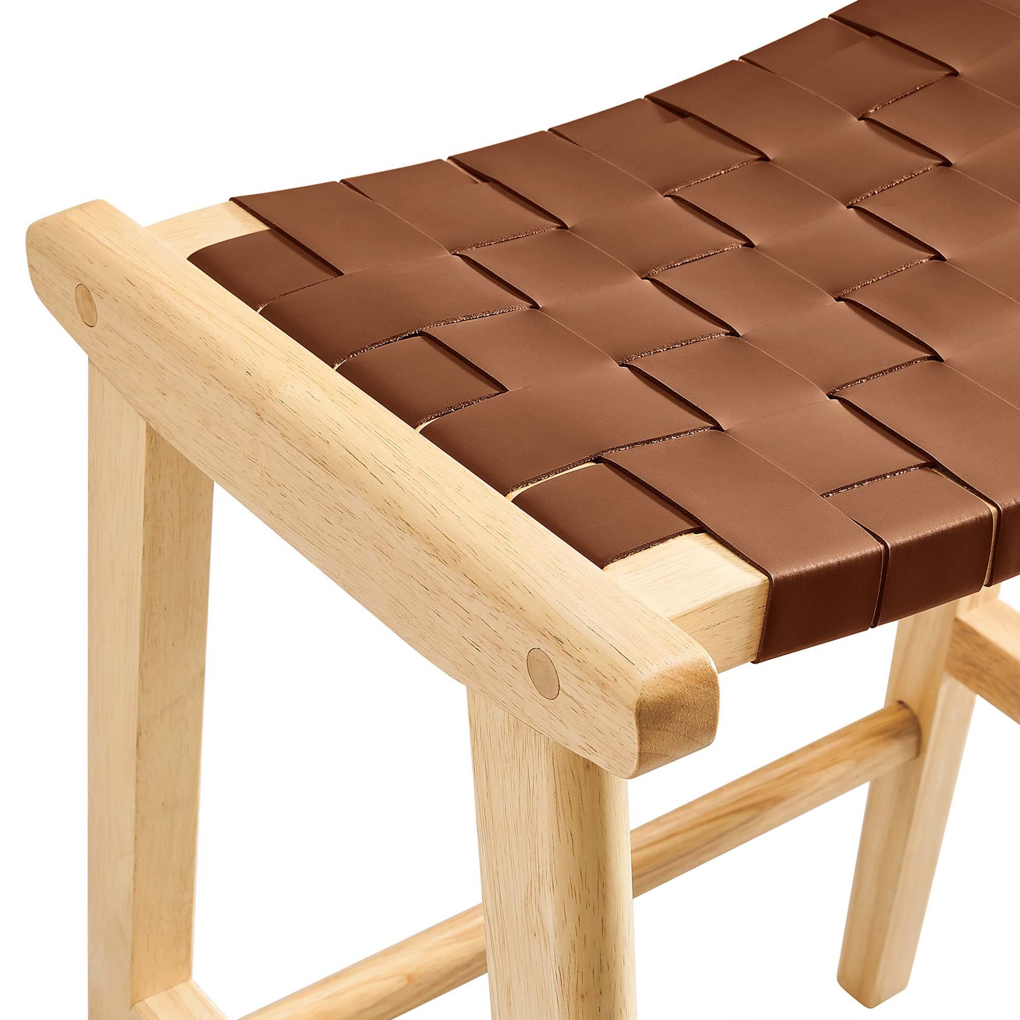 Alt View 6. Modway - Saoirse Faux Leather Wood Counter Stool Set of 2 by Modway - Natural Brown.