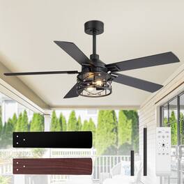 Breezary - 52-In Ceiling Fan with Crystal Light Fixture, 5 Reversible Plywood Blades, DC Motor, Remote Control, Includes 2 Downrods - matte black and walnut