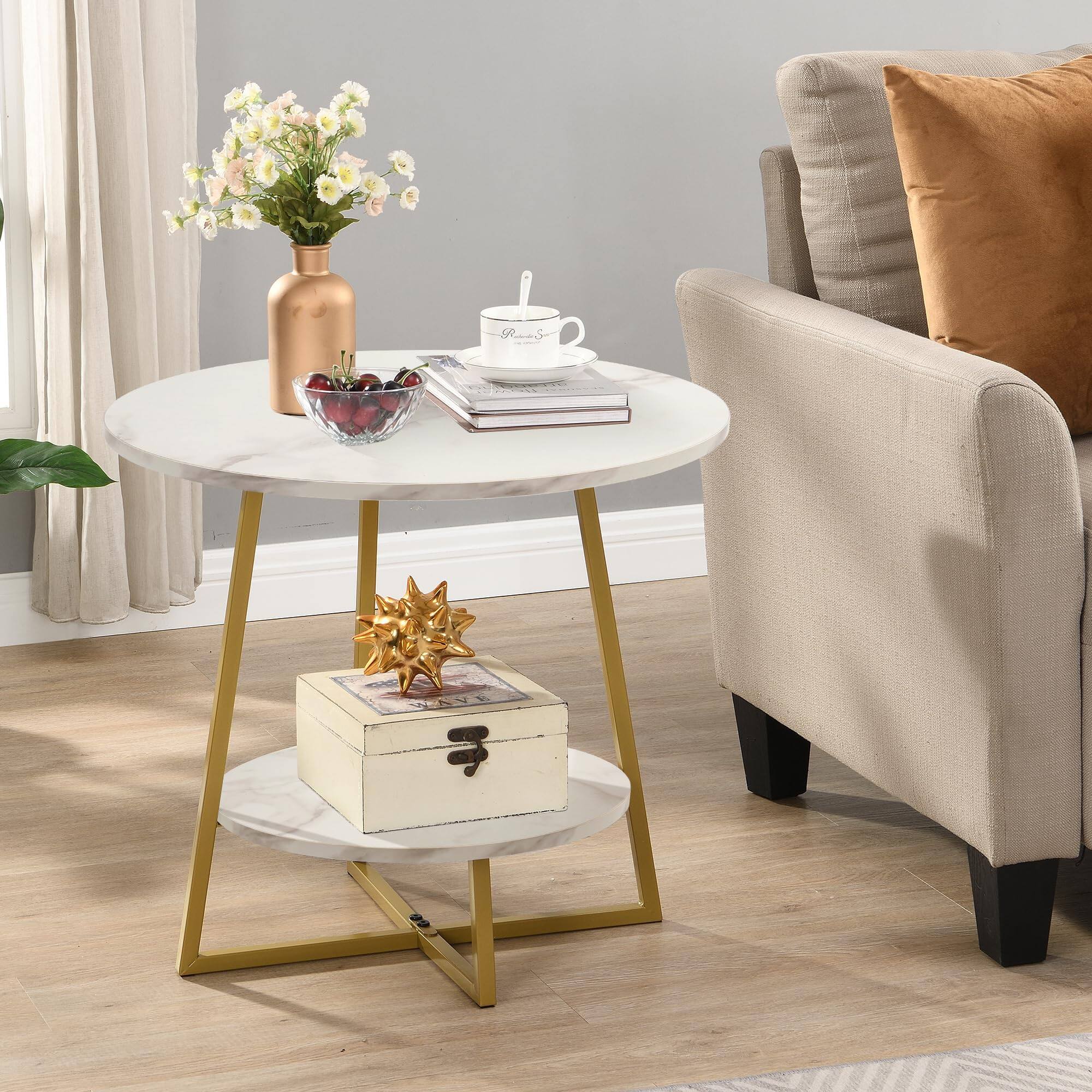 White Faux Marble/Gold 1