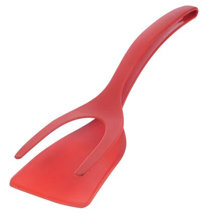 Front. Giantpower - 2 in 1 Grip and Flip Spatula Tongs Egg Flipper Tong - Red - Red.