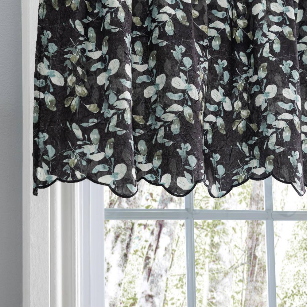 Angle. Ellis Curtain - Ellis Curtain Athena Crushed Taffeta Rod Pocket Valance - 48x15" Black - Black.