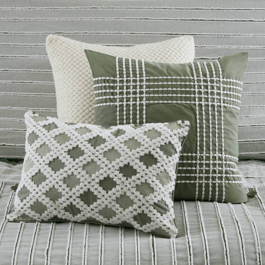 Alt View 2. Gracie Mills - Gracie Mills Cora Oversized Cotton Clipped Jacquard Comforter Set with Euro Shams Throw Pillows - Green.