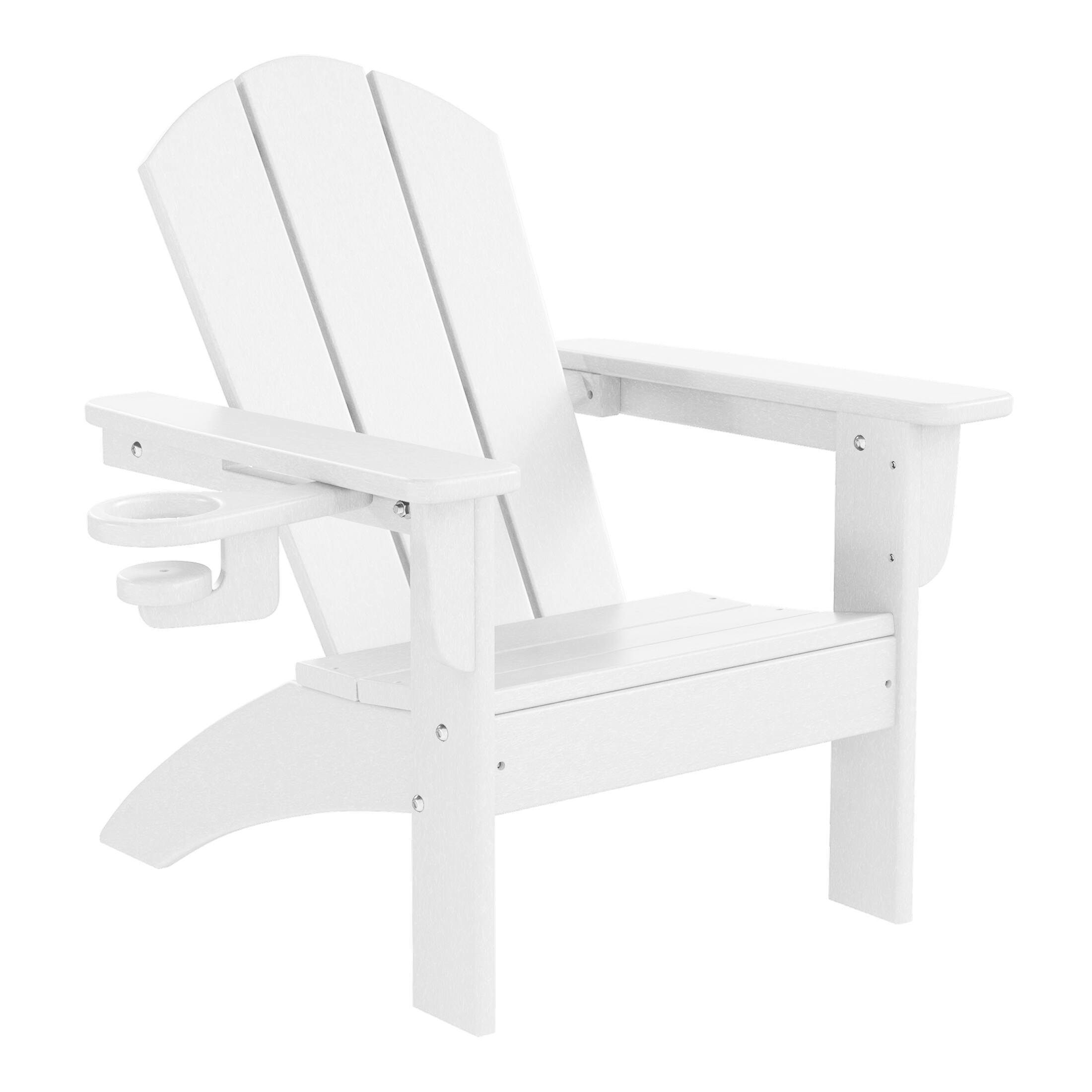Back. WestinTrends - WestinTrends Malibu Kids Outdoor HDPE Plastic Adirondack Patio Chairs with Cup Holders (Set of 2) - White.