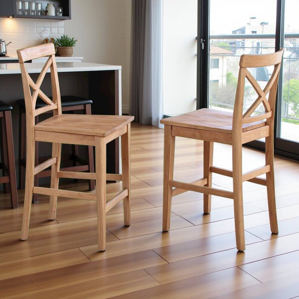 Left. FurniFact - Elegant Wooden Bar Stools – Counter Height Chairs with Back - Oak.