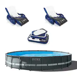 Intex - 24ft x 52in Ultra XTR Round Frame Pool, Loungers (2 Pack), Floating Cooler