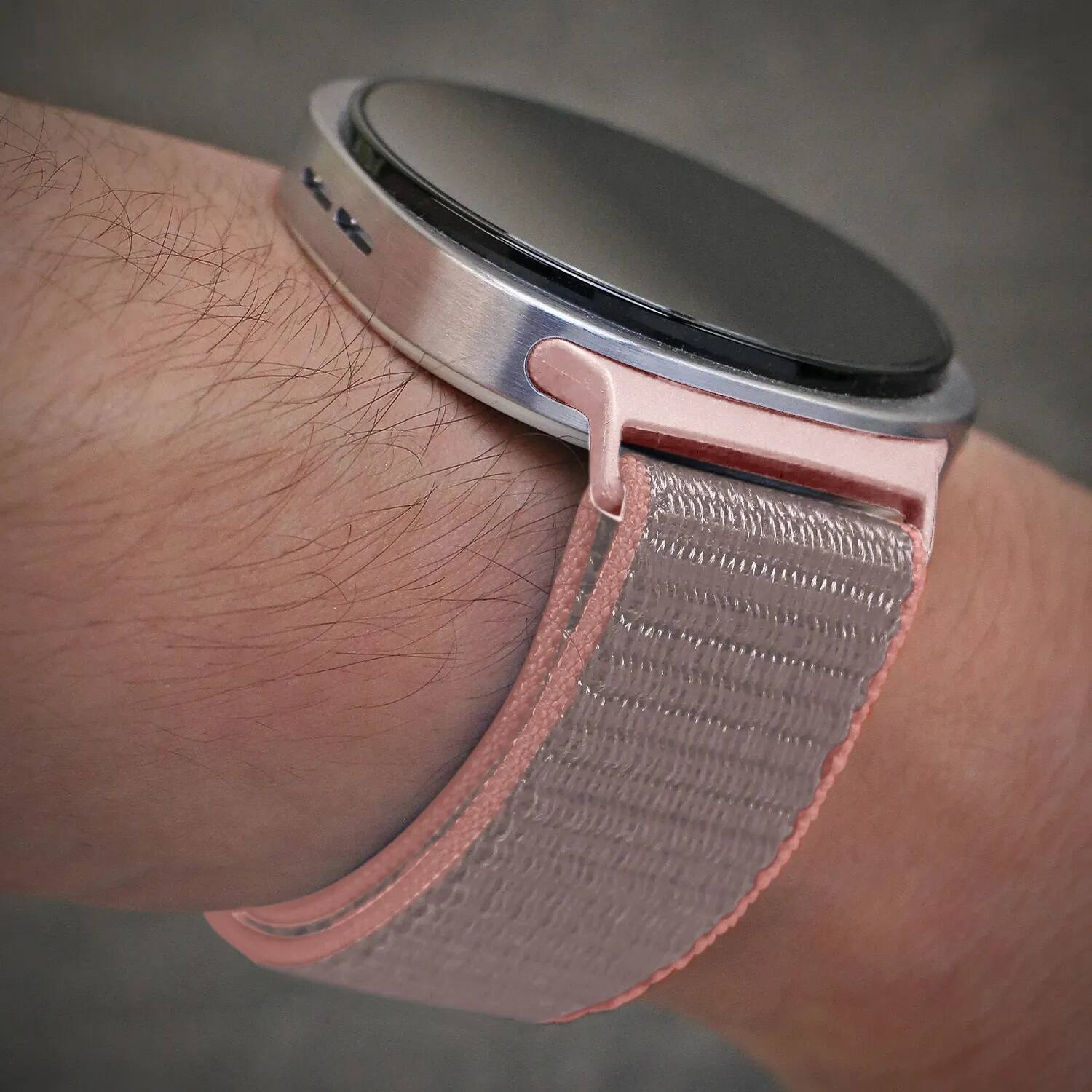 Left. StrapsCo - Nylon Comfort Watch Band Strap For Samsung Galaxy Watch 8 - Pink.