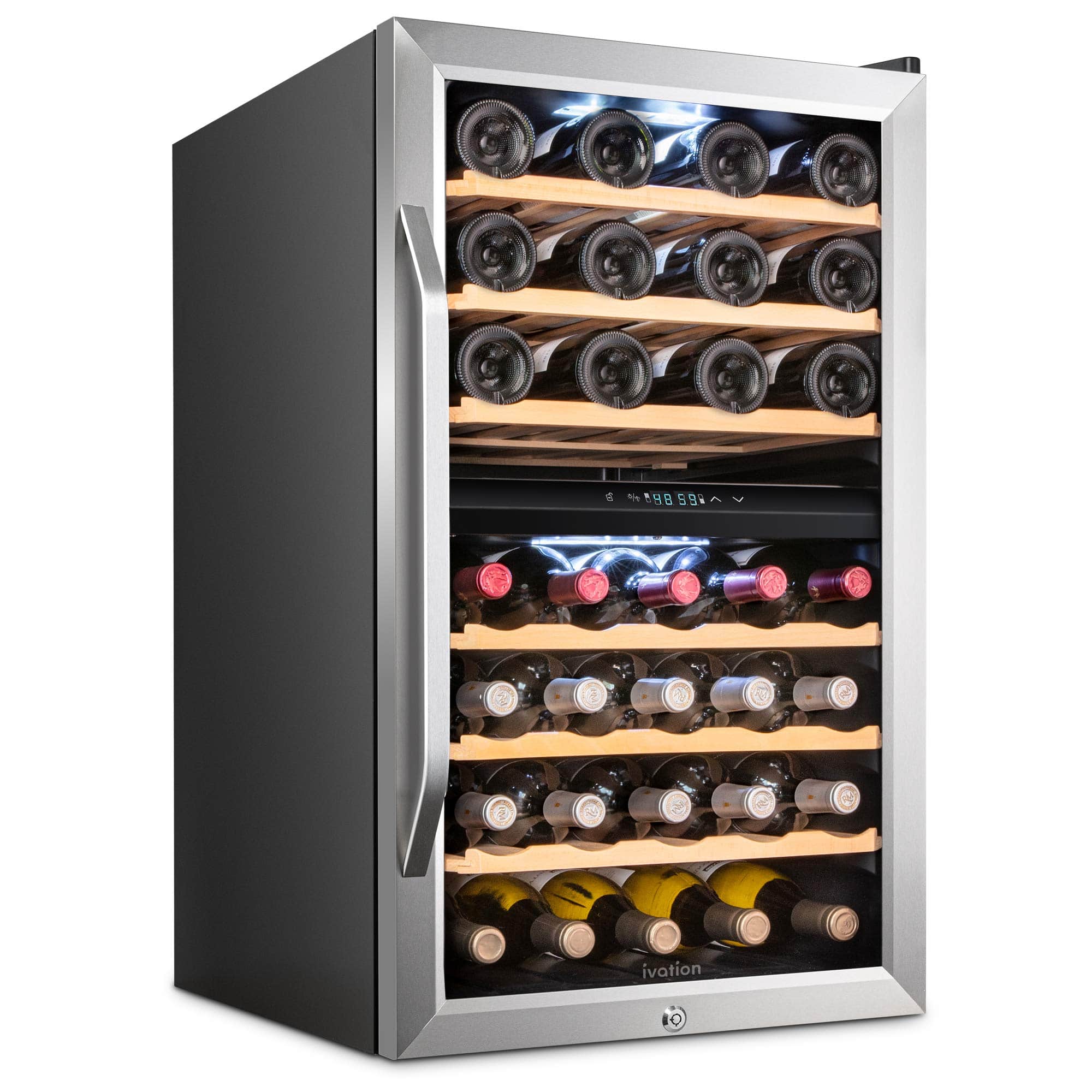 Ivation - 43 Bottle Freestanding Wine Refrigerator, Dual Zone Wine Fridge with Lock - Stainless Steel