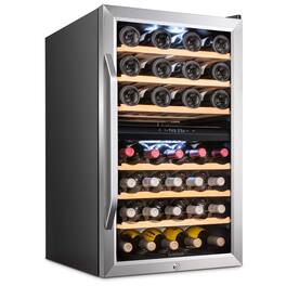 Ivation - 43 Bottle Freestanding Wine Refrigerator, Dual Zone Wine Fridge with Lock - Stainless Steel