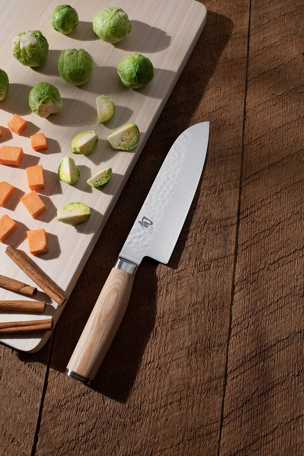Alt View 2. Shun - Premier Blonde 7 Inch Santoku Knife - Silver.