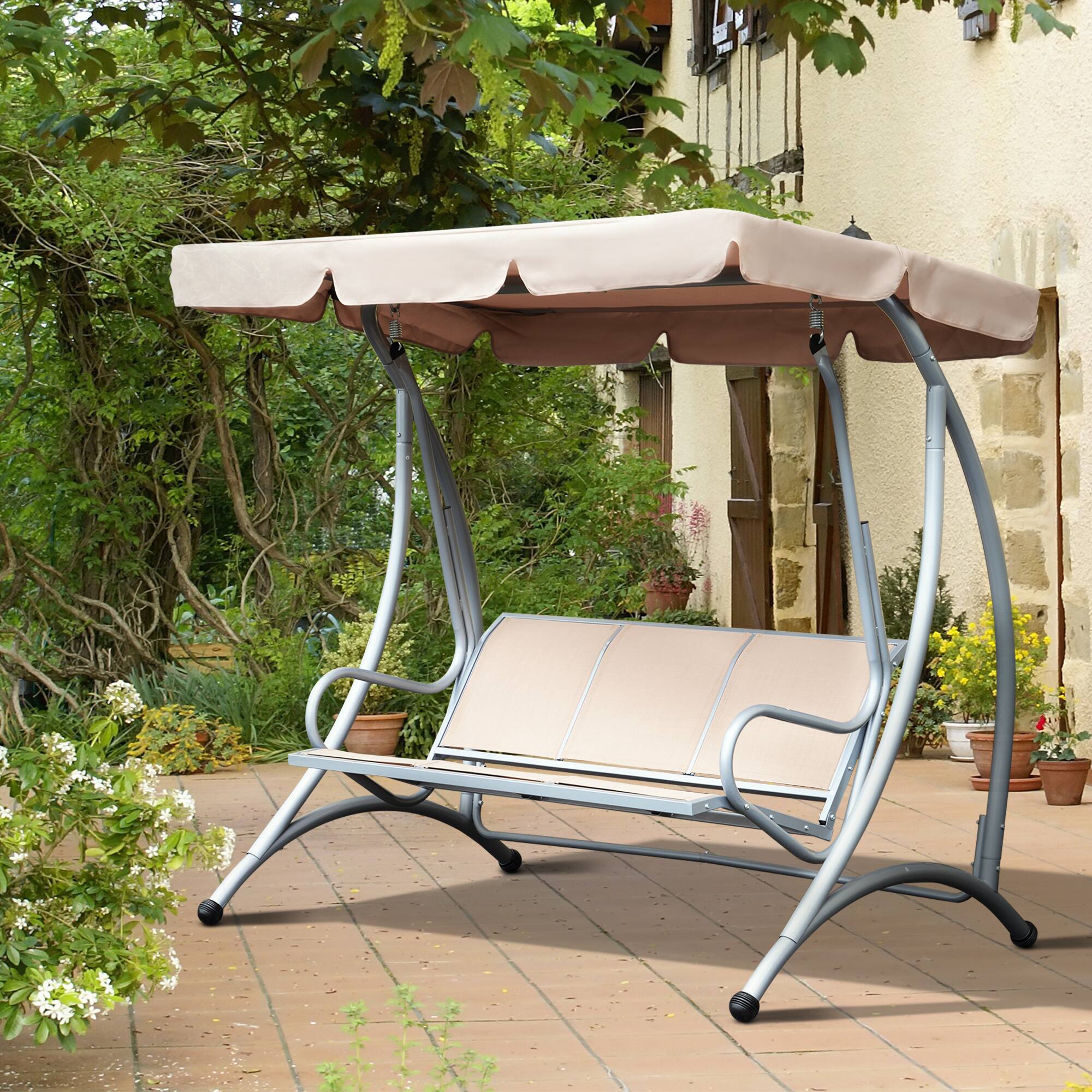 Angle. Outsunny - Outsunny 3-Seat Outdoor Porch Swing Chair Patio Swing Glider with Adjustable Canopy.