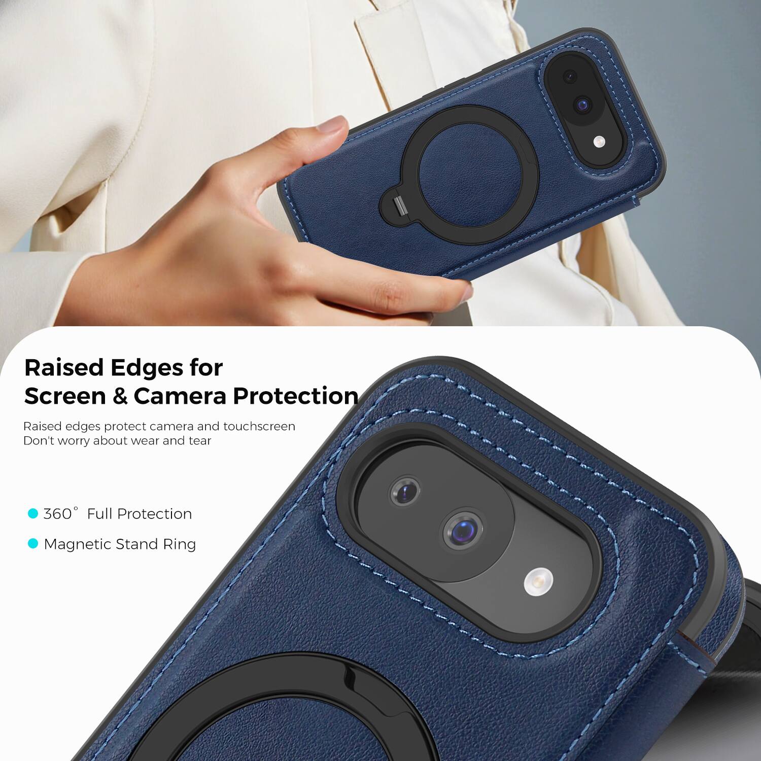 Raised Edges for Screen & Camera Protection  
Raised edges protect camera and touchscreen  
Don't worry about wear and tear  

360° Full Protection  
Magnetic Stand Ring