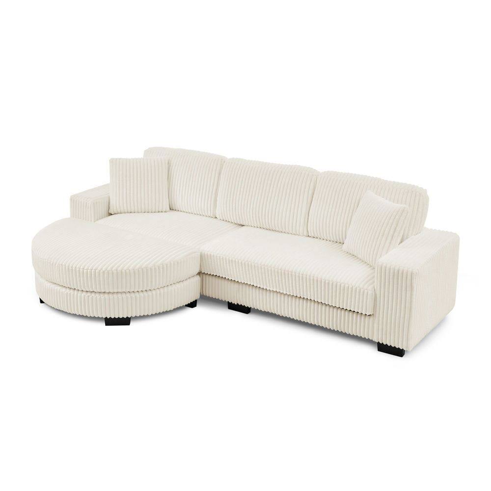 Alt View 5. Kadyn - Modular Sleeper Sectional with Ottoman, L-Shaped Corduroy Sofa with Tufted Design, Beige - Beige.