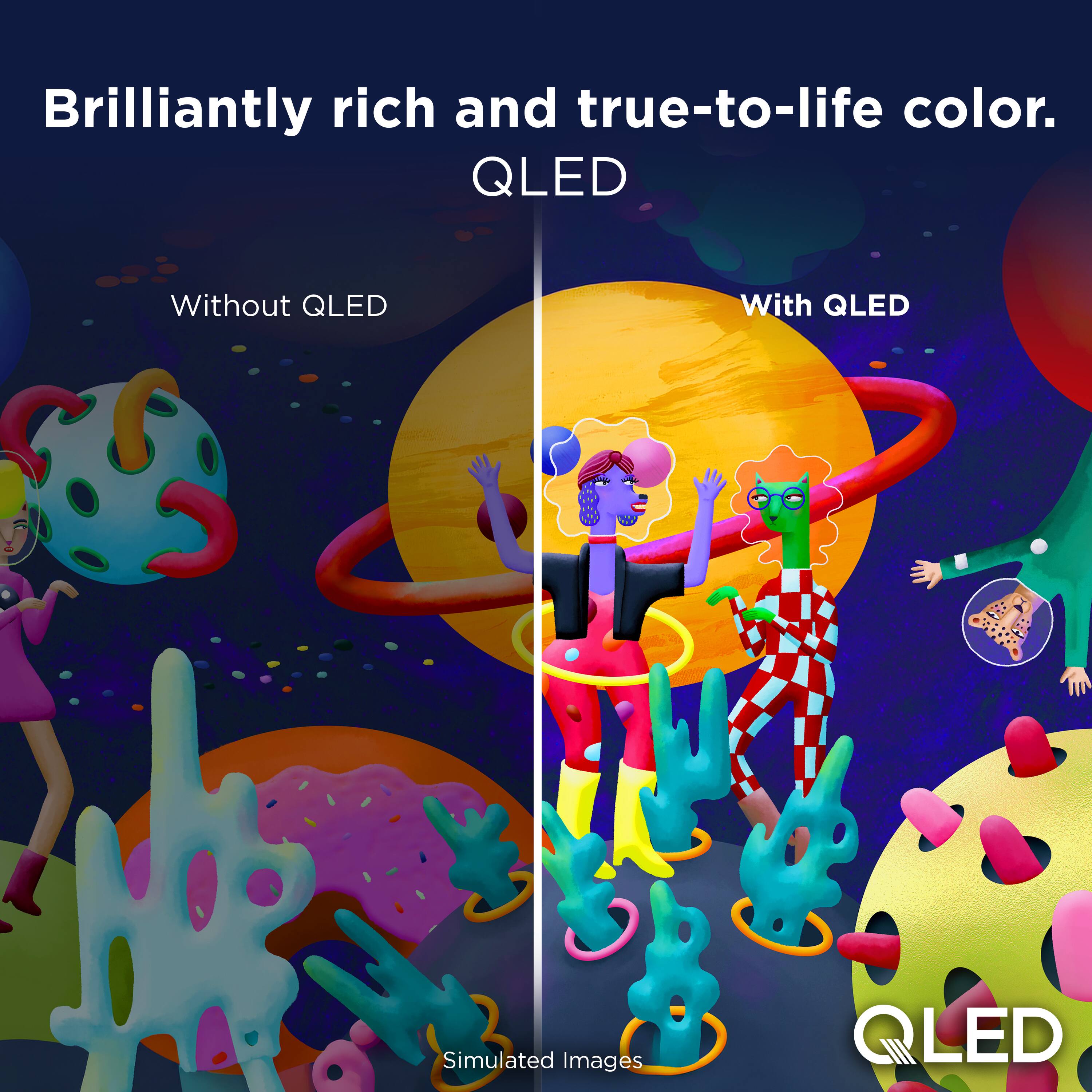 Brilliantly rich and true-to-life color.  
QLED  
Without QLED  
With QLED  
Simulated Images