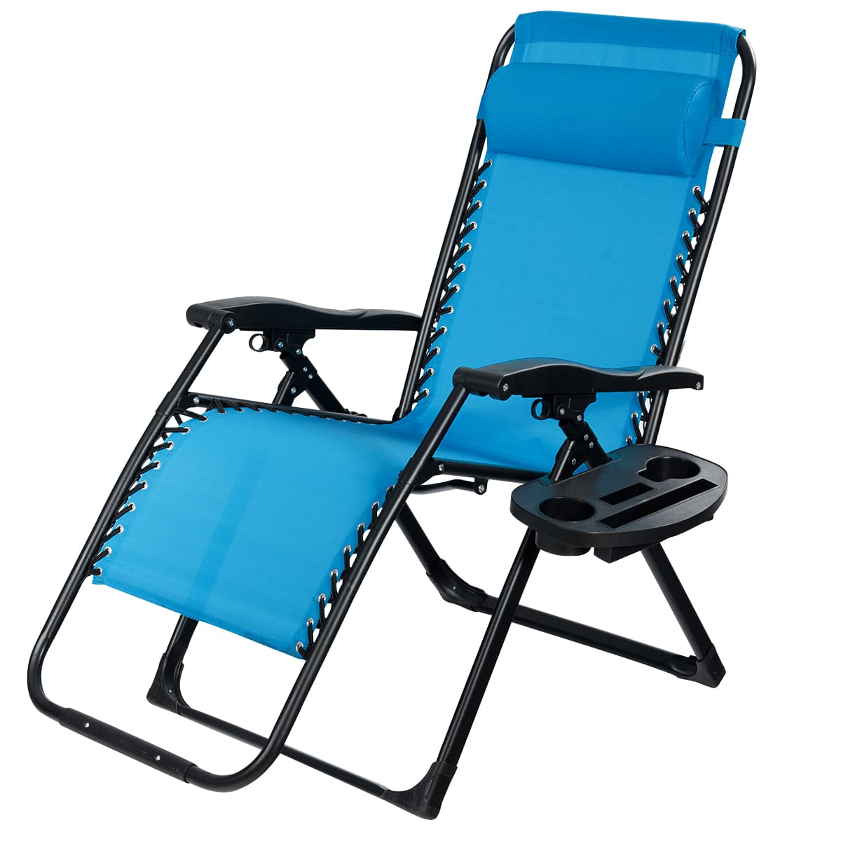 Gymax - Folding Zero Gravity Lounge Chair Recliner w/ Cup Holder Tray Pillow - Blue