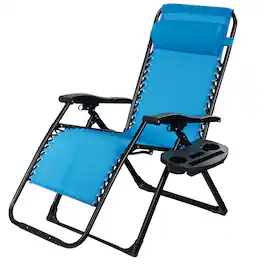 Gymax - Folding Zero Gravity Lounge Chair Recliner w/ Cup Holder Tray Pillow - Blue
