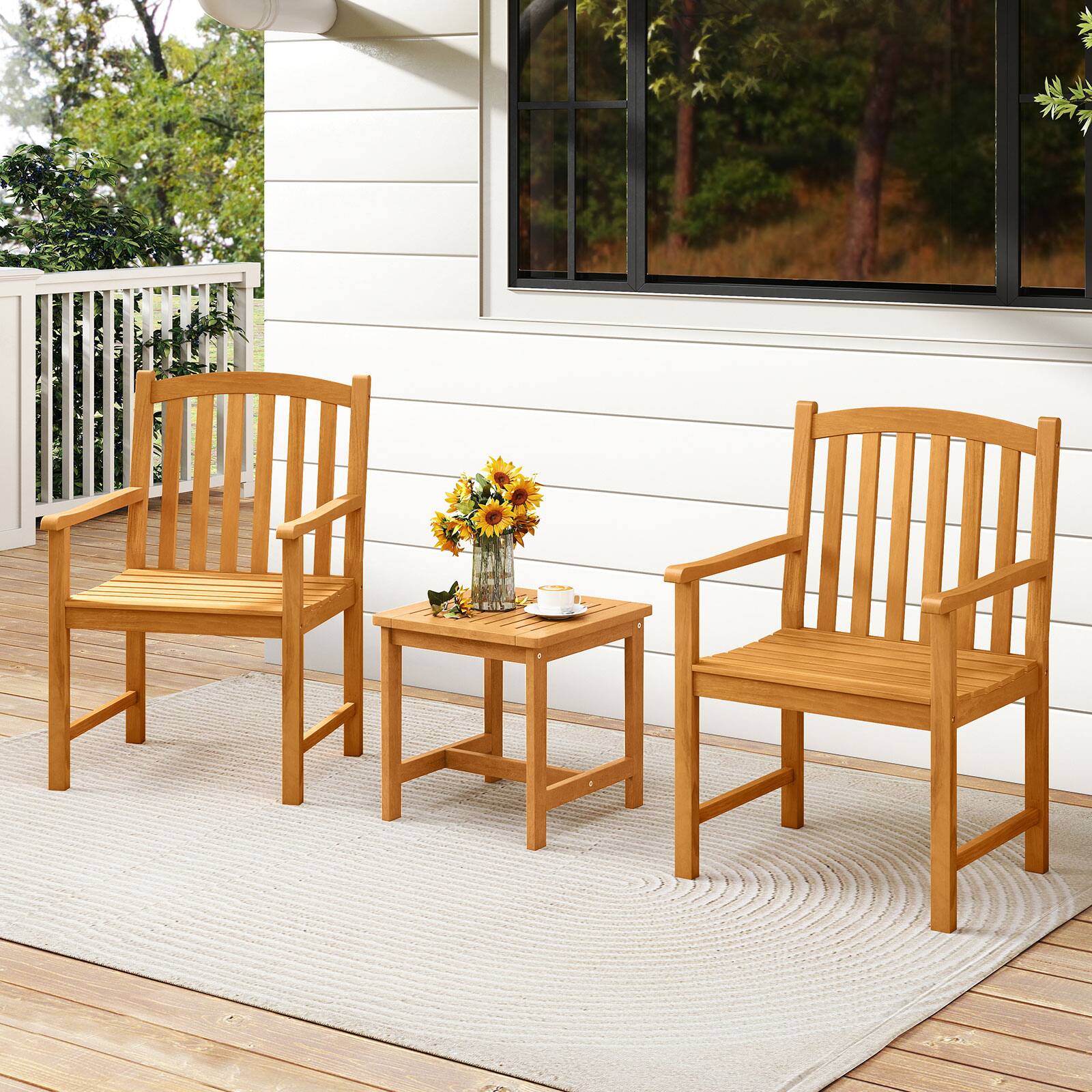 Alt View 3. Gymax - Gymax 2PCS Outdoor Dining Chairs Acacia Wood Slatted Patio Chairs w/ Inclined Backrest - Yellow.