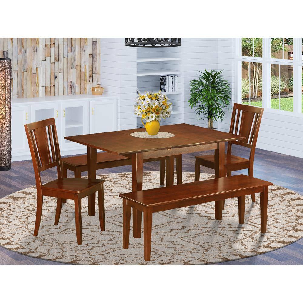 Back. East West Furniture - 5 Pc Kitchen Table with bench -Tables with 2 Dining Chairs and 2 Benches - Mahogany.