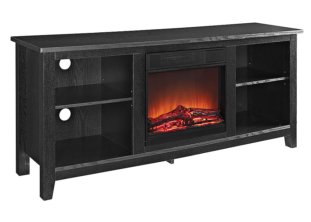 Angle View: Walker Edison - 58" Open Storage Fireplace TV Stand for Most TVs Up to 65" - Black