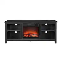 Walker Edison - 58" Open Storage Fireplace TV Stand for Most TVs Up to 65" - Black - Front_Zoom