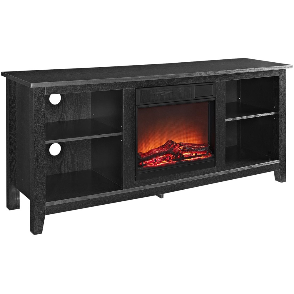 Left View: Walker Edison - Open Storage Fireplace TV Stand for Most TVs Up to 65" - Black