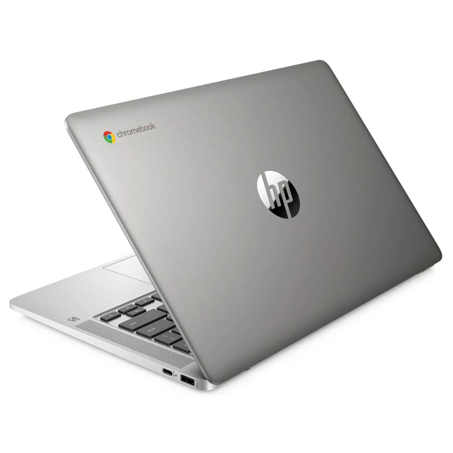 Alt View 5. HP - Chromebook 14a-na0701ds 14" Intel Celeron N4120 1.10 GHz up to 2.6 GHz 4GB RAM 128GB eMMC ChromeOS - Mineral Silver.