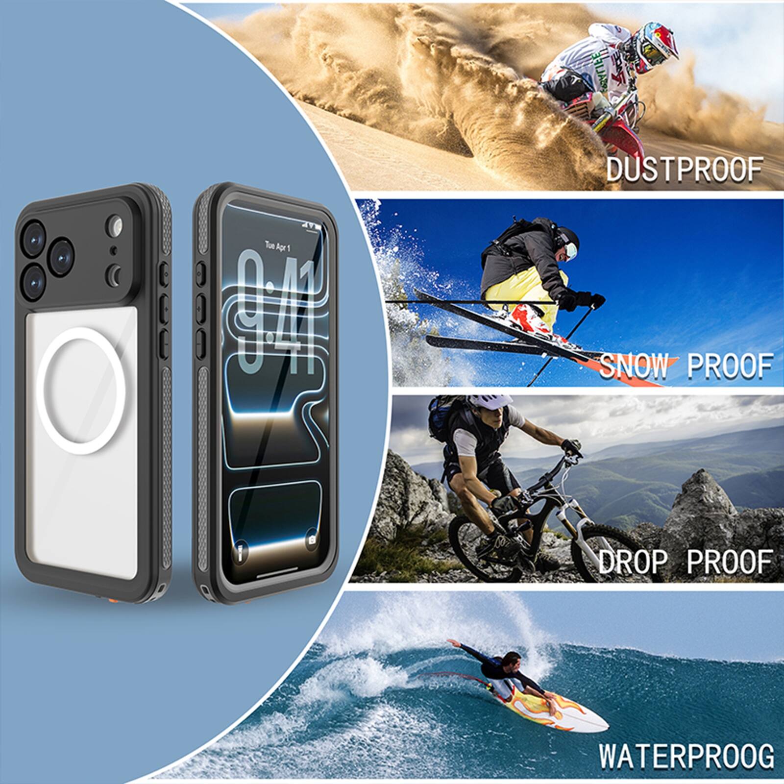 Tue Apr 1 9  
DUSTPROOF  
SNOW PROOF  
DROP PROOF  
WATERPROOF
