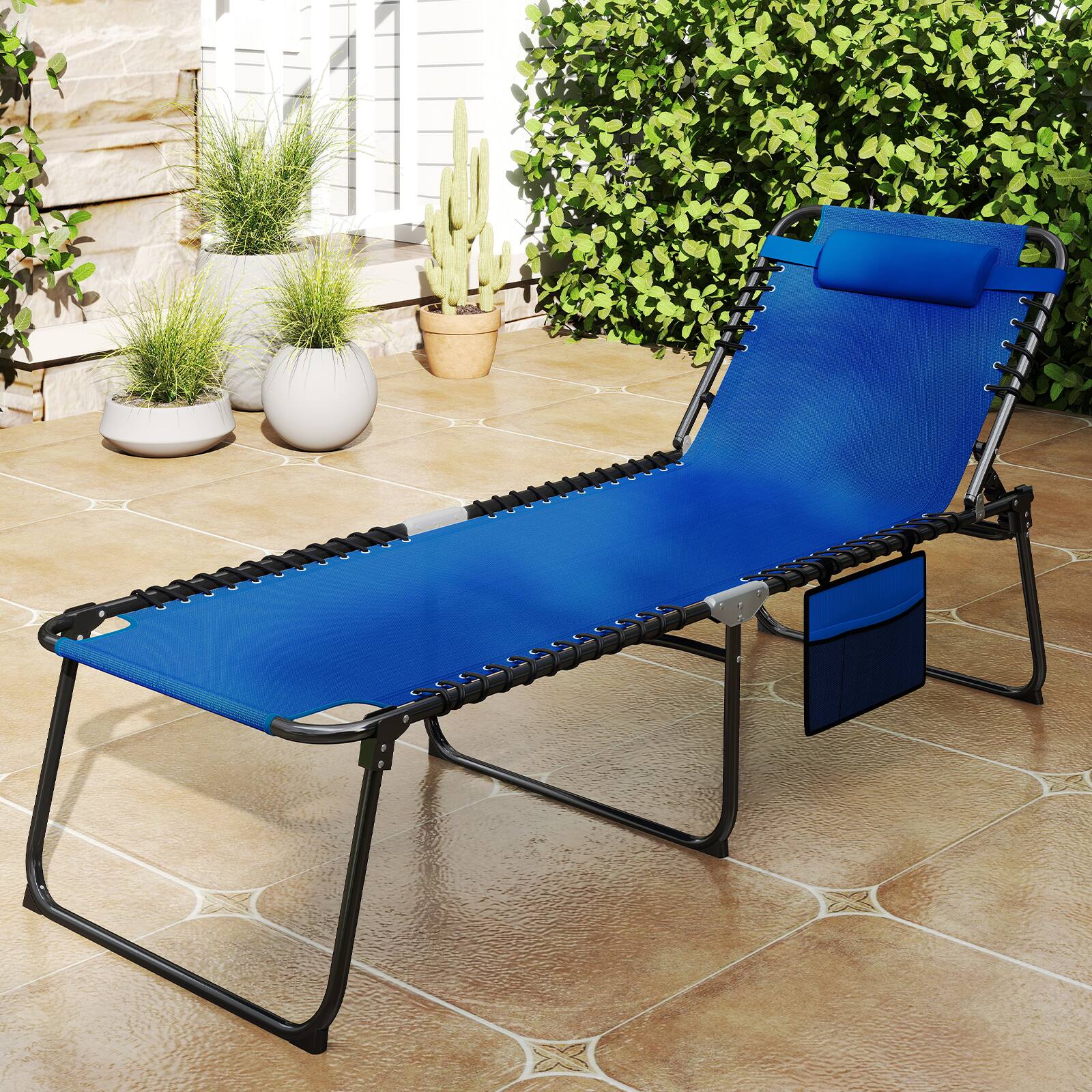 Alt View 7. Costway - Costway 1 PCS Oversize Folding Chaise Lounge with Adjustable Backrest Detachable Pillow Pocket - Navy.